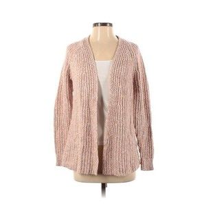 Ann Taylor LOFT Soft Cozy Rib Knit Marled Pink Cardigan Sz L